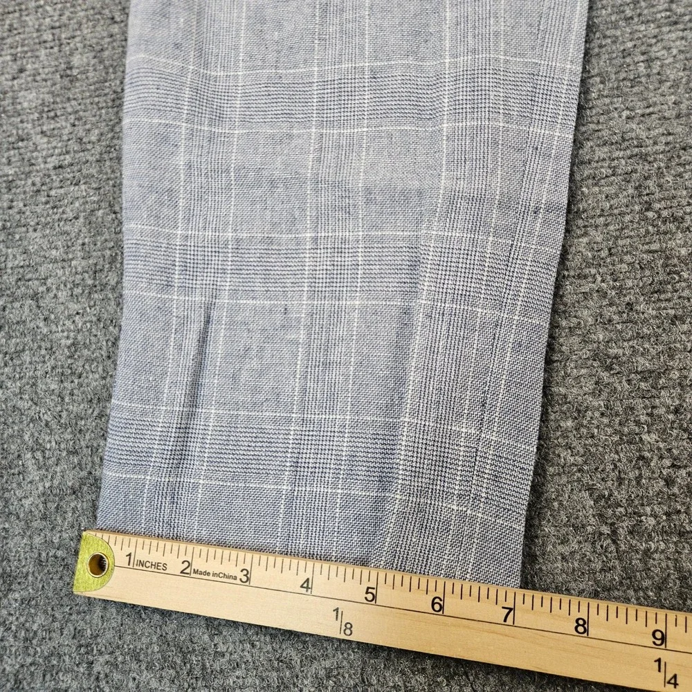 Banana Republic Mens 36 Tailored Linen Blend Plaid Dress Pants Blue White